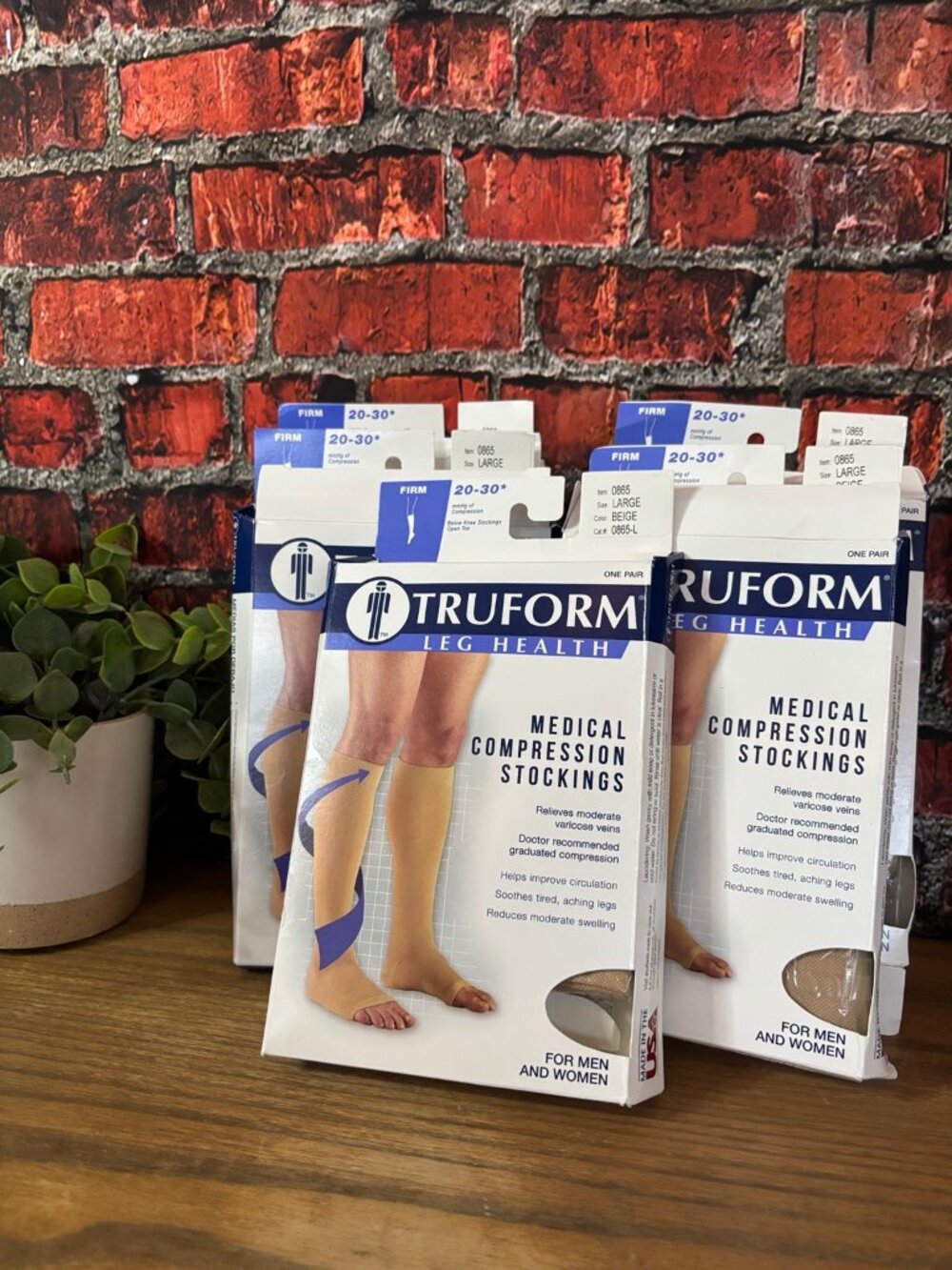 Truform 0865 Compression Stockings 20-30 mmHg Large Beige Open Toe 5 Pairs